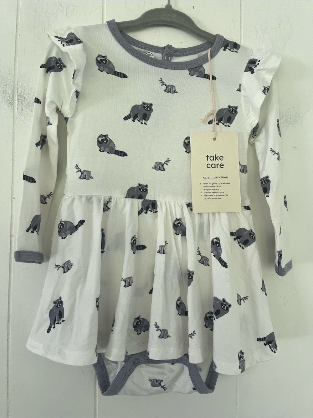 NEW Kyte BABY Retired RACCOON Haze Trim Bodysuit Twirl Dress Size 18-24 Months